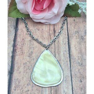 Chico's Boho Silver Tone Chain MOP Cream Teardrop Pendant Necklace